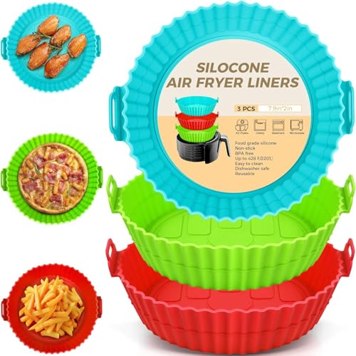 Fuelbyte 3 Pcs Silicone Air Fryer Accessories Set Includes Basket Bowl Baking Tray Air Fryer Liners Cake Moulds Tray Liner for Baking Roasting Frying - Image 1