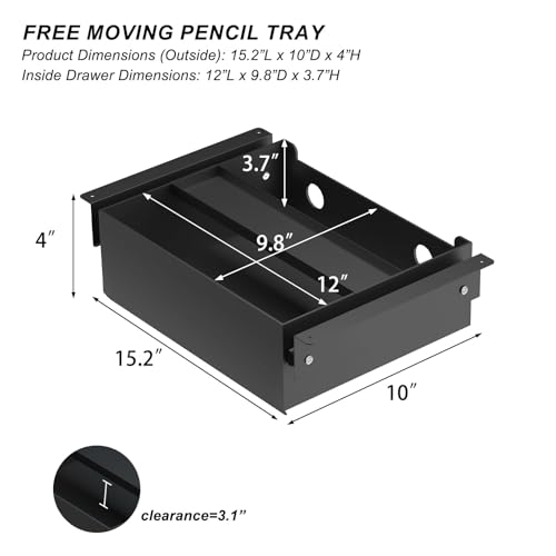 Gaxomo Under Desk Drawer(15.2''x10''x4'') with Sliding Pencil Tray, Desk Mounted Sliding Pull-out Drawer for Office Desk Drawer Attachment, Extra Storage Organizer for Sit Stand Workstation - Image 2