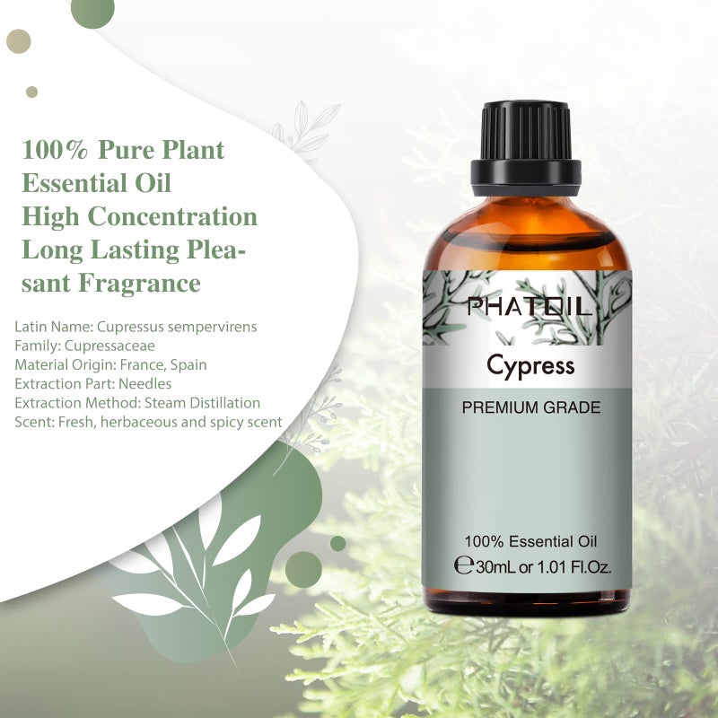 PHATOIL Cypress Essential Oil, 1.01Fl.Oz (30ML) PHATOIL Pure Essential Oil Singles for Aromatherapy Diffusers, Humidifiers, Great for DIY Candle and Soap Making, Gift for Friend - Image 2