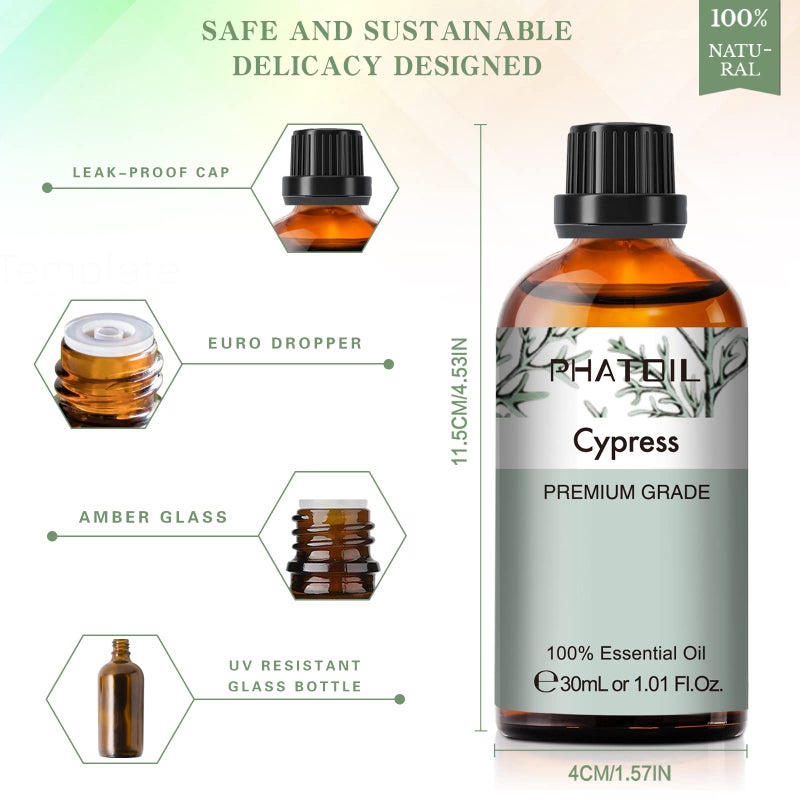 PHATOIL Cypress Essential Oil, 1.01Fl.Oz (30ML) PHATOIL Pure Essential Oil Singles for Aromatherapy Diffusers, Humidifiers, Great for DIY Candle and Soap Making, Gift for Friend - Image 3