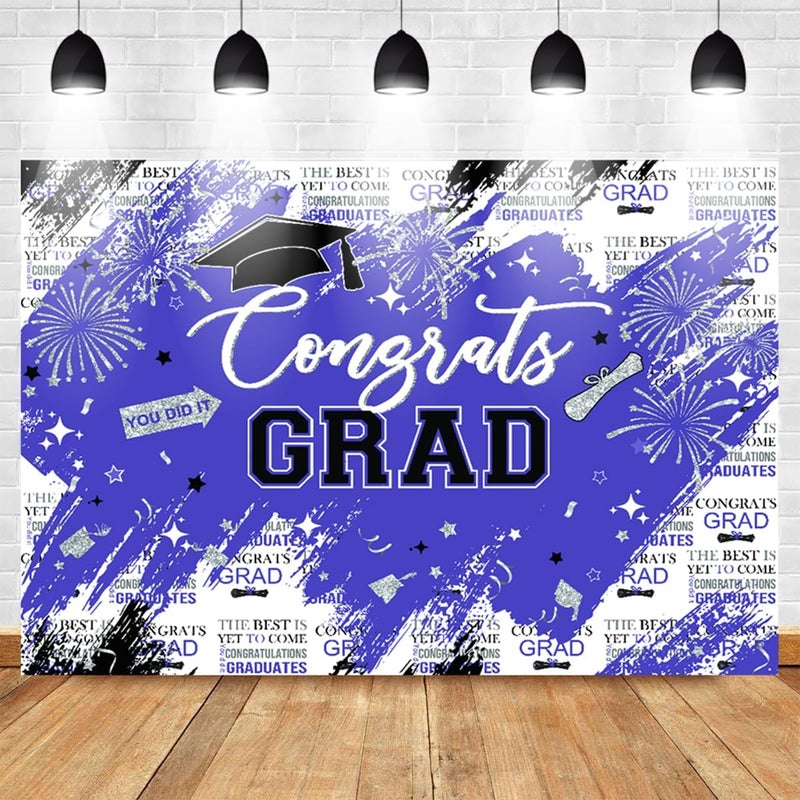 Mocsicka Graduation Backdrop Congrats Grad Purple Graduate Party Decorations Background Class of 2024 Photography Backdrops (Purple, 7x5ft) - Image 2