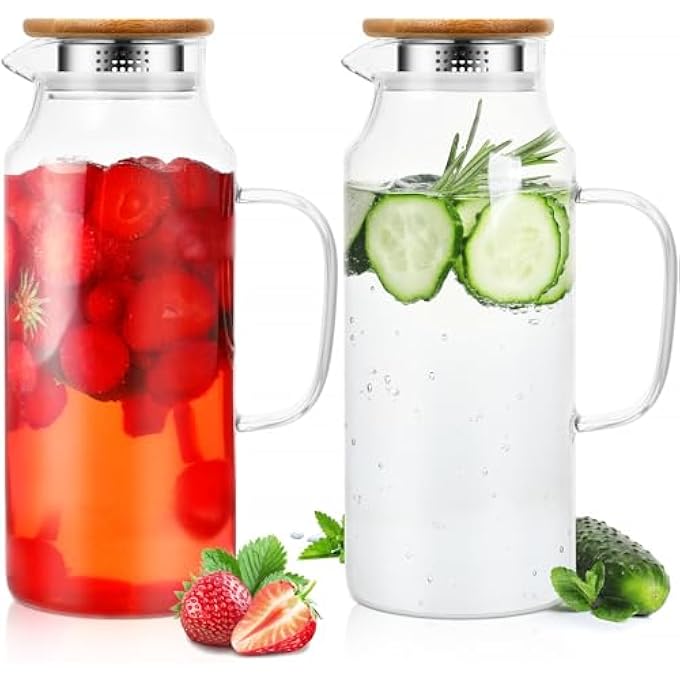 jaffiust 2 Pcs Glass Pitcher With Lid And Spout 1500Ml Glass Mouthwash Bottle Nightstand Carafe For Handy Midnight Drink Set For Water Juice Kitchen Bedroom - Image 1