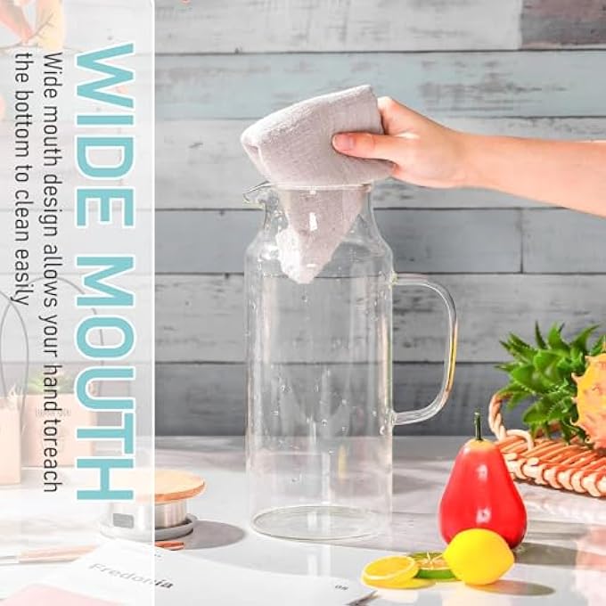 jaffiust 2 Pcs Glass Pitcher With Lid And Spout 1500Ml Glass Mouthwash Bottle Nightstand Carafe For Handy Midnight Drink Set For Water Juice Kitchen Bedroom - Image 5