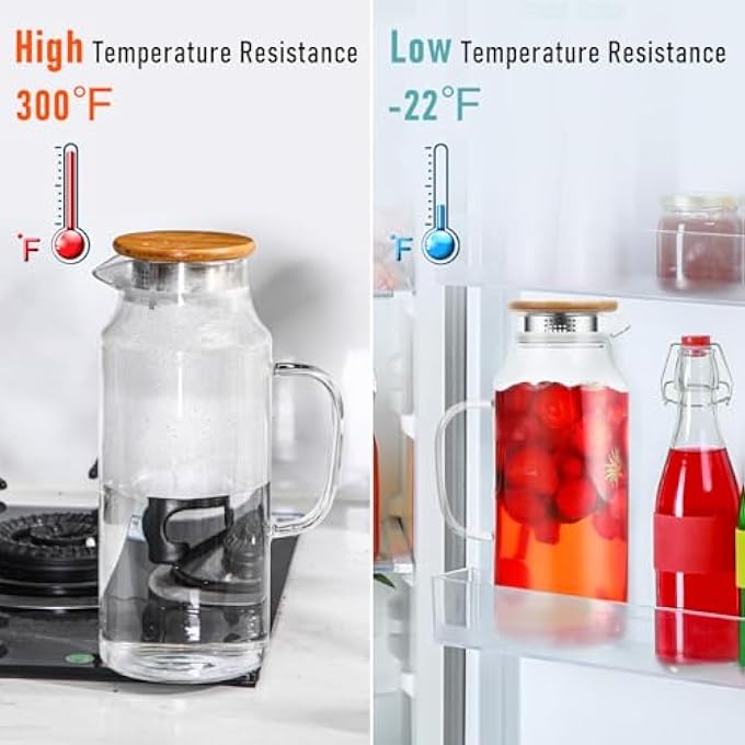 jaffiust 2 Pcs Glass Pitcher With Lid And Spout 1500Ml Glass Mouthwash Bottle Nightstand Carafe For Handy Midnight Drink Set For Water Juice Kitchen Bedroom - Image 4