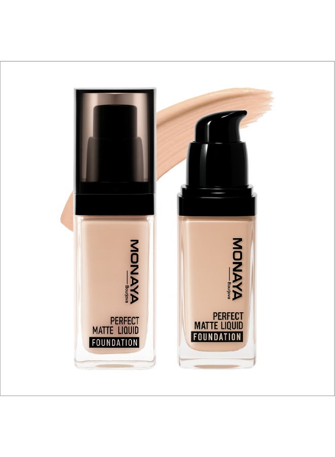 مونايا فاونديشن ليكويد مات مثالي – تغطية كاملة، ضد الميه، ثابت طويل، ٣٠ مل – ميكب عملي ومناسب، خالي من الزيوت، تأثير كونسيلر — F001-F103 - Image 1