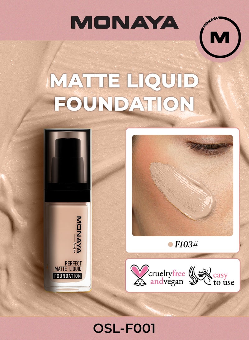 Monaya F001 Perfect Matte Liquid Foundation – Full Coverage, Waterproof, Long-Lasting, (30ml) – Affordable Makeup, Oil-Free, Concealer Effect - F101# - Image 1
