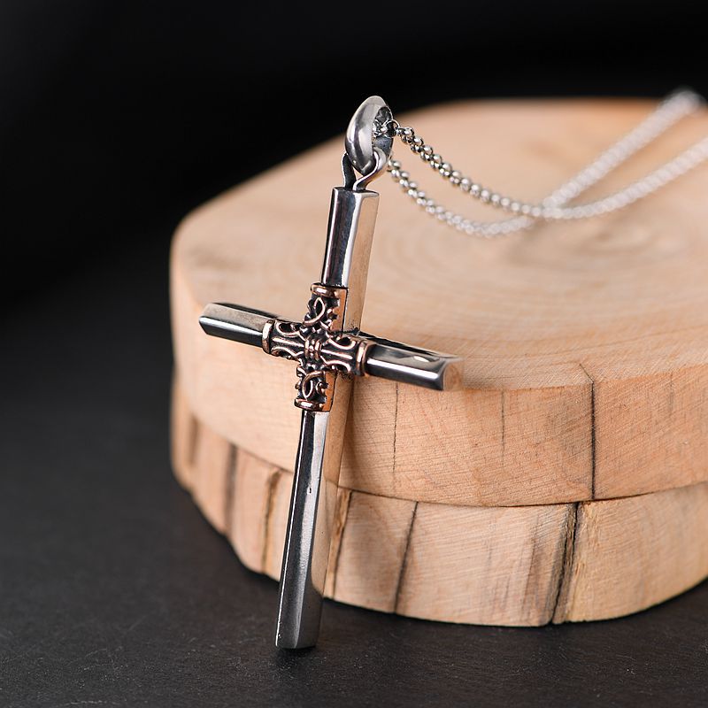 Generic S925 Silver Retro Thai Cross Pendant Necklace Pendant (without chain) 
