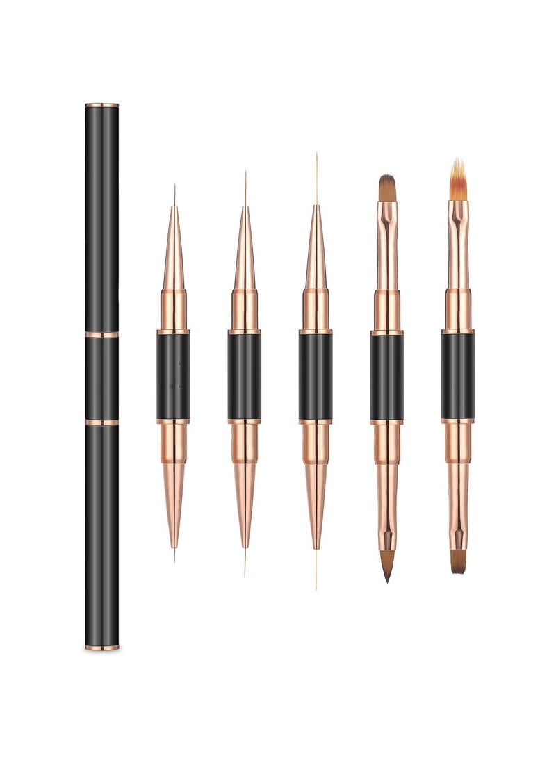 Excefore Double-Ended Acrylic Nail Art Brushes Set 5pcs Gel Polish Nail Art Design Pen Painting Tools Nail Art Liner Brush and Nail Dotting Pen for Acrylic Application Salon at Home DIY Manicure (Rose Gold) - Image 1