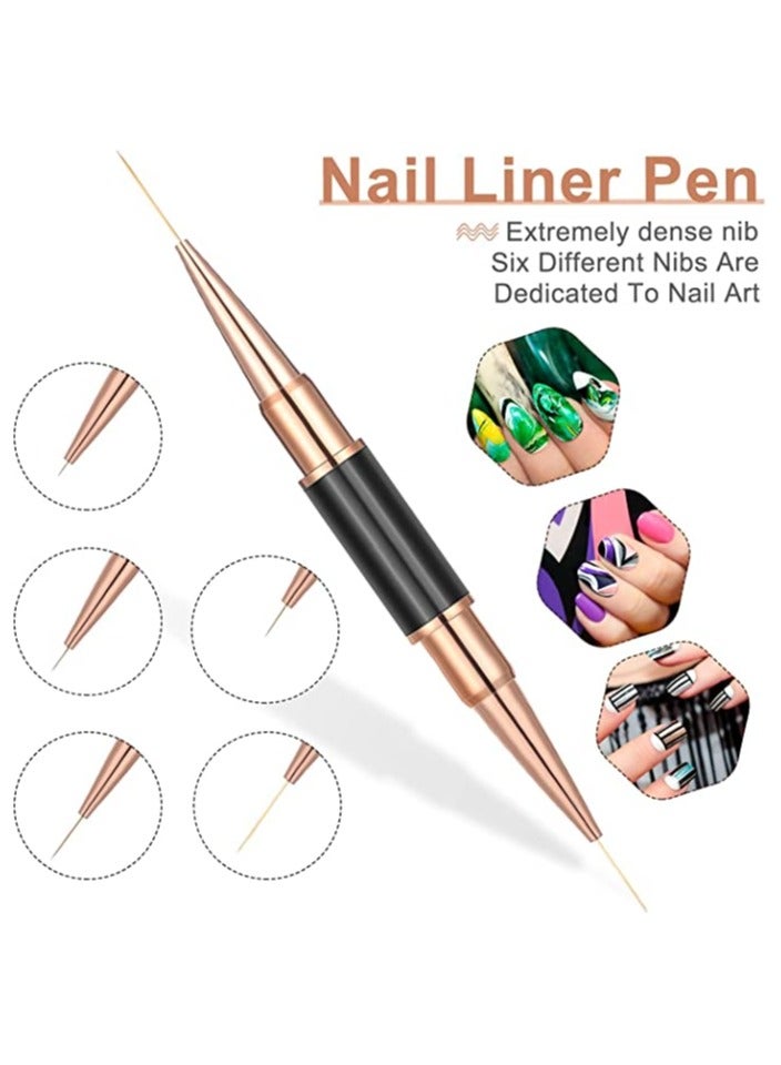 Excefore Double-Ended Acrylic Nail Art Brushes Set 5pcs Gel Polish Nail Art Design Pen Painting Tools Nail Art Liner Brush and Nail Dotting Pen for Acrylic Application Salon at Home DIY Manicure (Rose Gold) - Image 3