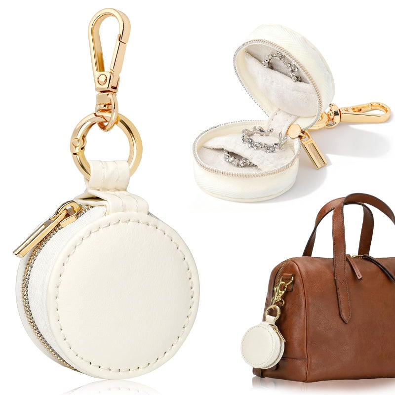 Aiokuo Travel Jewelry Box with Keychain â€“ Mini Ring Holder and Jewelry Organizer Case for Women, Portable Compact Ring Box for Earrings, Necklaces & Travel Storage - Image 1