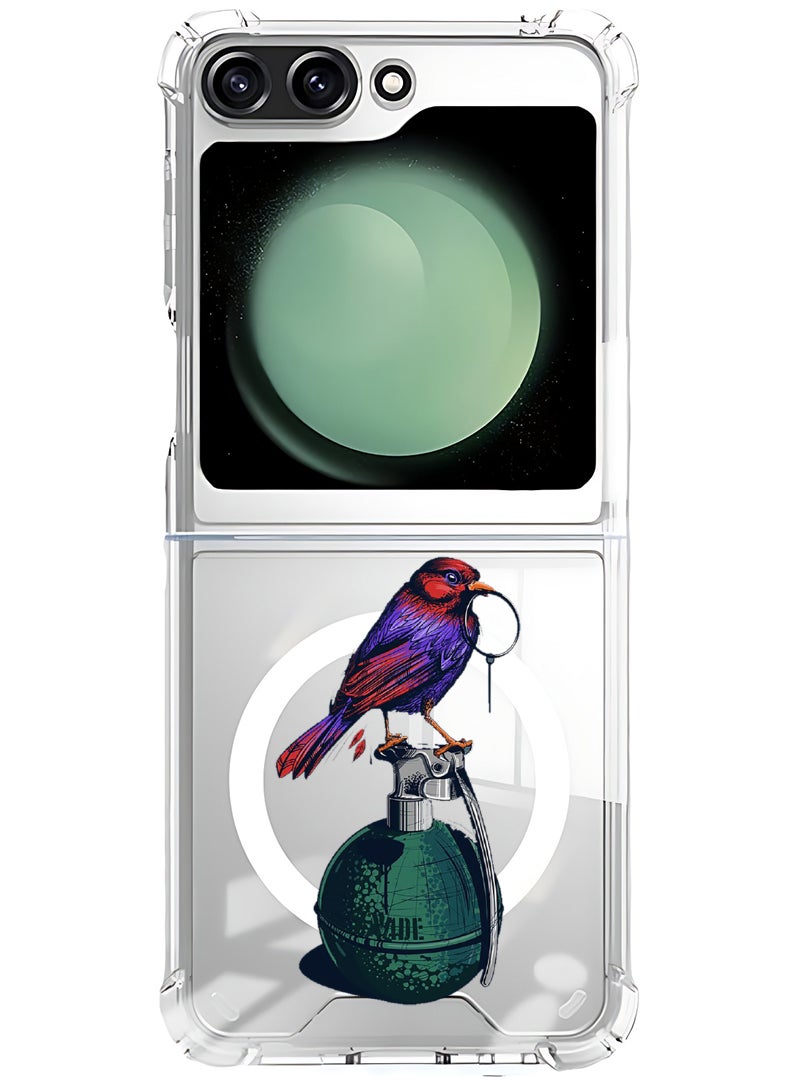 Theodor Magnetic Case for Samsung Galaxy Z Flip 5 Compatible with MagSafe Wireless Charging, Shockproof Phone Bumper Cover Granade Bird - Image 1