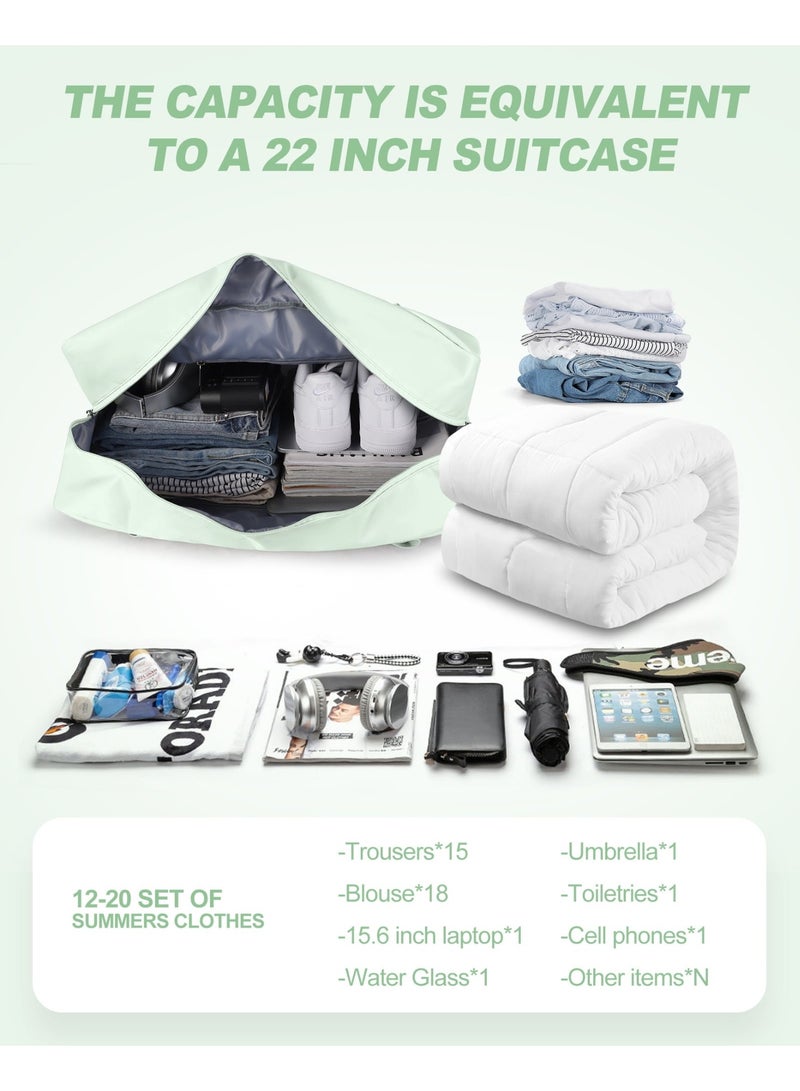 HONGFU Foldable Travel Bag, Waterproof Handbag, Lightweight Hand Luggage, Luggage Bag, Suitable for Sports, Gym, Holiday, Unisex-Mient Green - Image 3