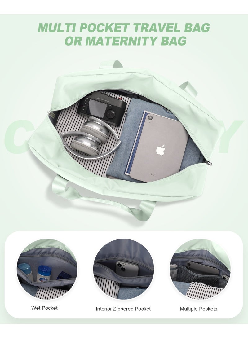 HONGFU Foldable Travel Bag, Waterproof Handbag, Lightweight Hand Luggage, Luggage Bag, Suitable for Sports, Gym, Holiday, Unisex-Mient Green - Image 5