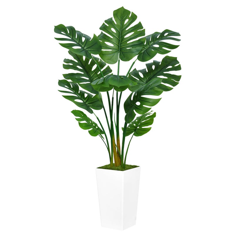 ASTIDY Artificial Monstera Deliciosa Plant 5FT - Faux Tropical Palm Tree with White Tall Planter - Fake Swiss Cheese Floor Plant Potted - Artificial Tree for Home Office Living Room Decor Indoor - Image 1