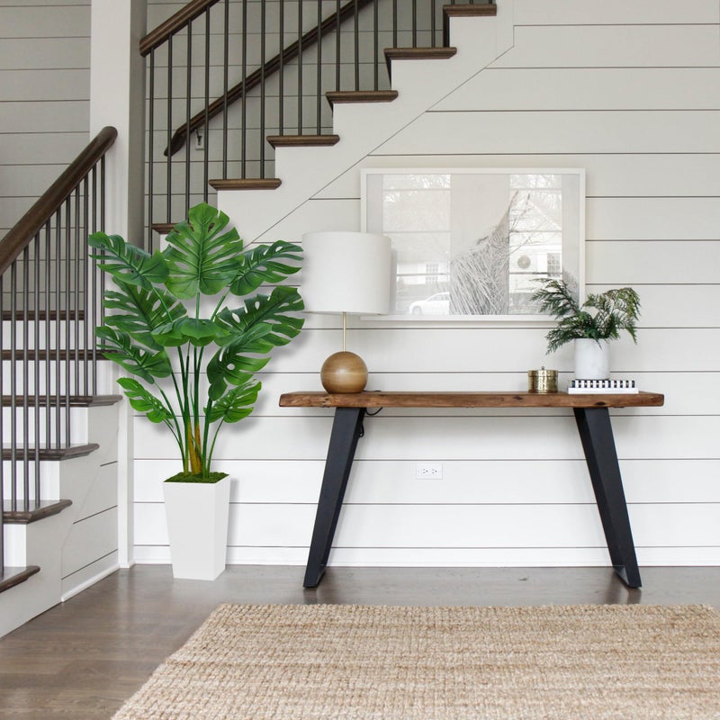 ASTIDY Artificial Monstera Deliciosa Plant 5FT - Faux Tropical Palm Tree with White Tall Planter - Fake Swiss Cheese Floor Plant Potted - Artificial Tree for Home Office Living Room Decor Indoor - Image 3