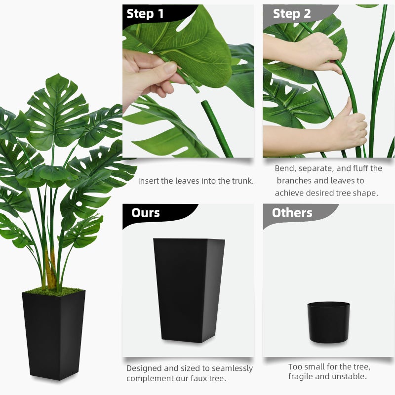 ASTIDY Artificial Monstera Deliciosa Plant 5FT - Faux Tropical Palm Tree with White Tall Planter - Fake Swiss Cheese Floor Plant Potted - Artificial Tree for Home Office Living Room Decor Indoor - Image 5