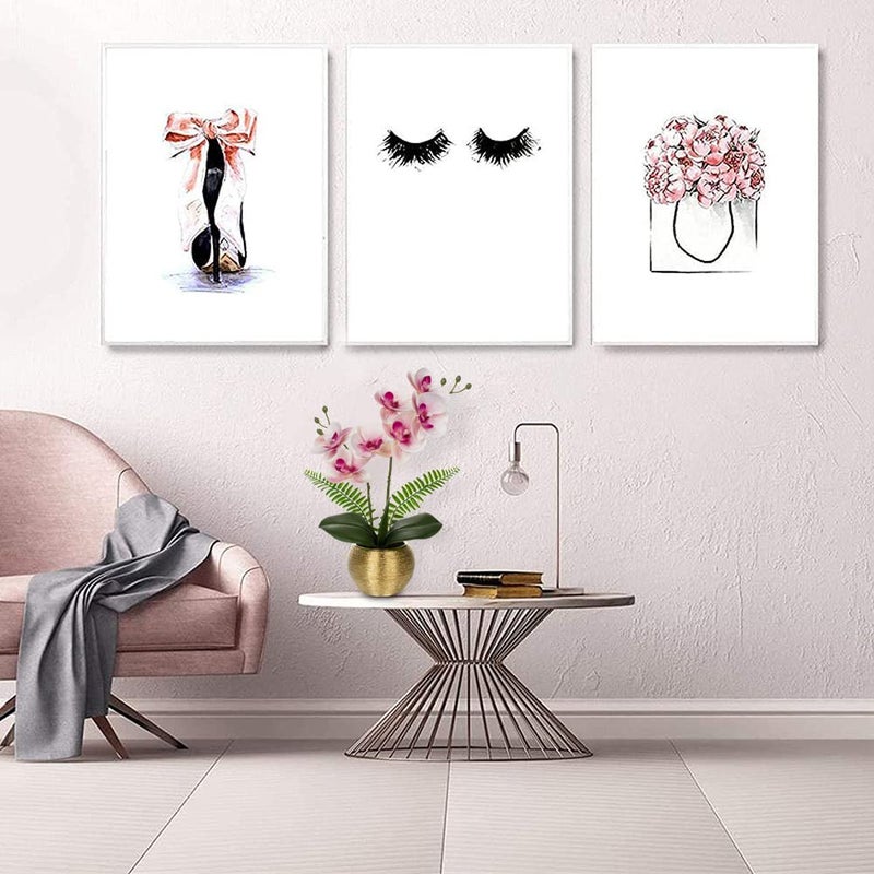 Briful Fake Orchid Fake Plant 13''Pink Orchids Artificial Flowers with Gold Ceramic Vase Faux Orchid for Home Office Gold Table Centerpiece Decor Indoor - Image 5