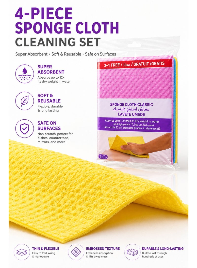 4PCS Sponge Cloth Classic Kitchen Cleaning Cloth, Ultra Absorbent Reusable Multipurpose Sponge Wipes, Soft & Durable Cleaning Cloth for Kitchen, Bathroom & Household Surfaces - Image 2