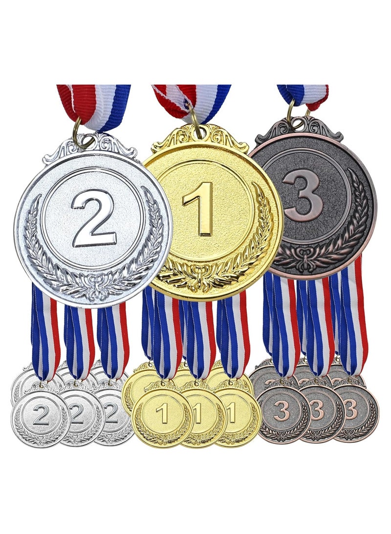 18 Pack Gold Silver Bronze Award Medals with Ribbon - 2.5 Inch Olympic Style Winner for Sports, Competitions, Party - Image 1