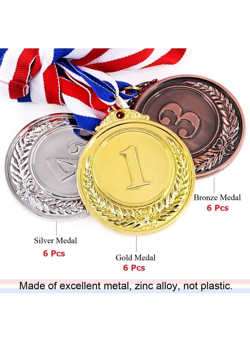 18 Pack Gold Silver Bronze Award Medals with Ribbon - 2.5 Inch Olympic Style Winner for Sports, Competitions, Party - Image 2