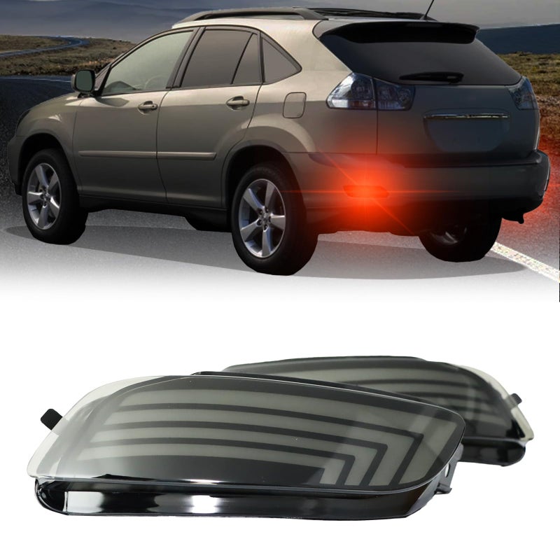 PGTOPONE Upgrade LED Rear Bumper Reflectors Light Fog Brake Tail Lamps Compatible with Lexus RX 330 20042006RX 350 20072009RX 400h 2006 2007 Replace Stock Reflector Smoked