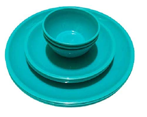 Coolkart Microwave Safe Round 3 Dinner 3 Snacks Plates 6 Veg Bowls Set of 12 Pieces Green for Kitchen - Image 1