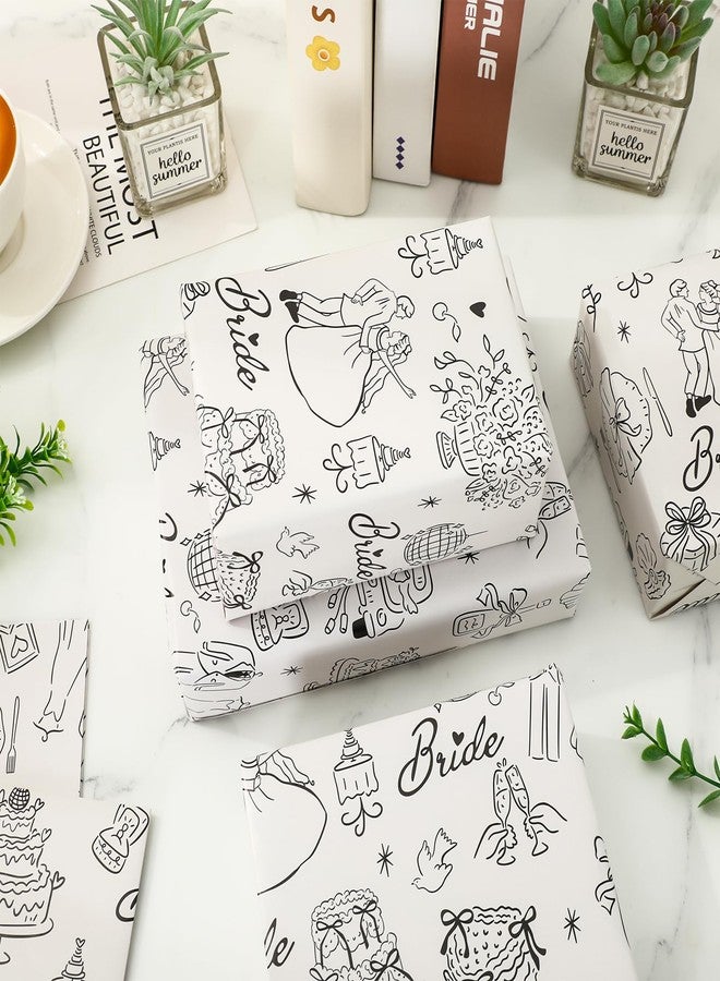 Whaline Wedding Wrapping Paper -Not Roll- Black Gift Wrap Paper Bulk Folded Flat Wedding Car Bride Groom Bow Art Papers for Bridal Shower, 6 Sheet, 27.6 x 39.4 Inch - Image 4