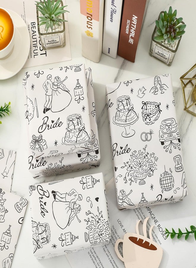 Whaline Wedding Wrapping Paper -Not Roll- Black Gift Wrap Paper Bulk Folded Flat Wedding Car Bride Groom Bow Art Papers for Bridal Shower, 6 Sheet, 27.6 x 39.4 Inch - Image 5