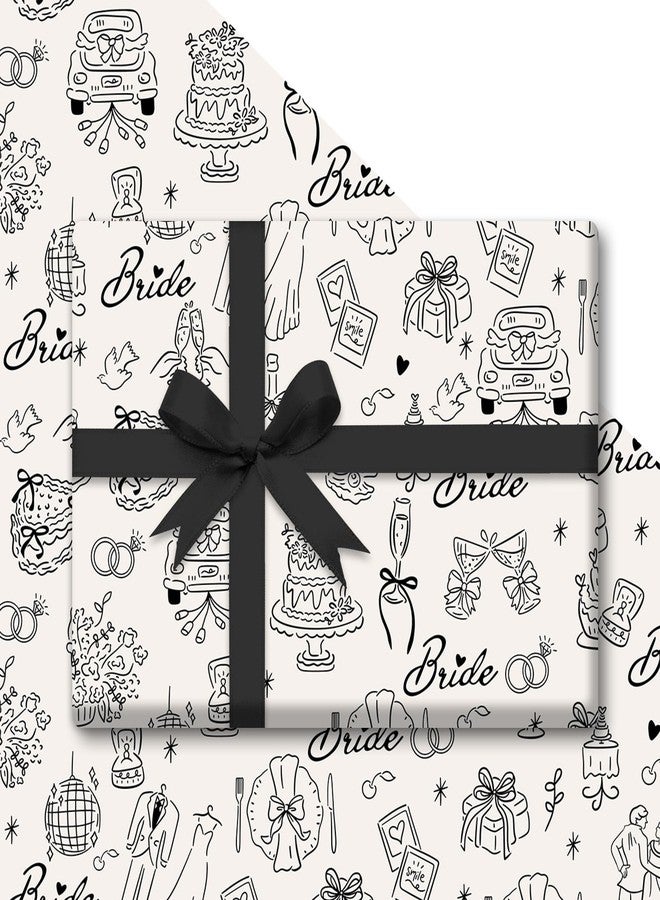Whaline Wedding Wrapping Paper -Not Roll- Black Gift Wrap Paper Bulk Folded Flat Wedding Car Bride Groom Bow Art Papers for Bridal Shower, 6 Sheet, 27.6 x 39.4 Inch - Image 1