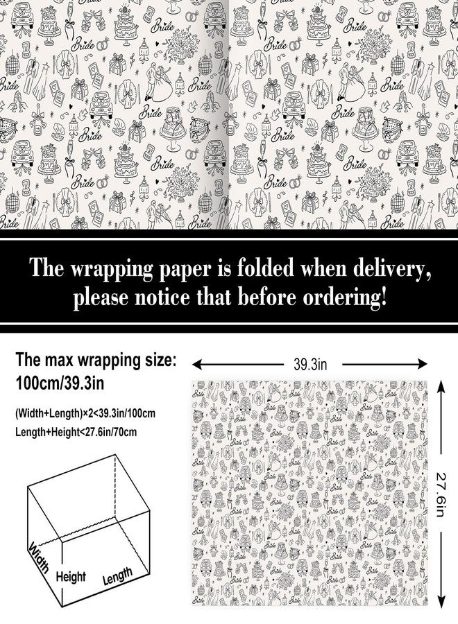 Whaline Wedding Wrapping Paper -Not Roll- Black Gift Wrap Paper Bulk Folded Flat Wedding Car Bride Groom Bow Art Papers for Bridal Shower, 6 Sheet, 27.6 x 39.4 Inch - Image 2
