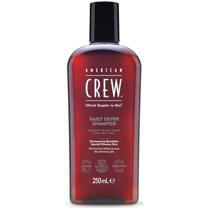 AMERICAN CREW MEN'S SHAMPOO BY , DAILY SILVER SHAMPOO, NATURALLY DERIVED, VEGAN FORMULA, 8.4 FL OZ - Image 1