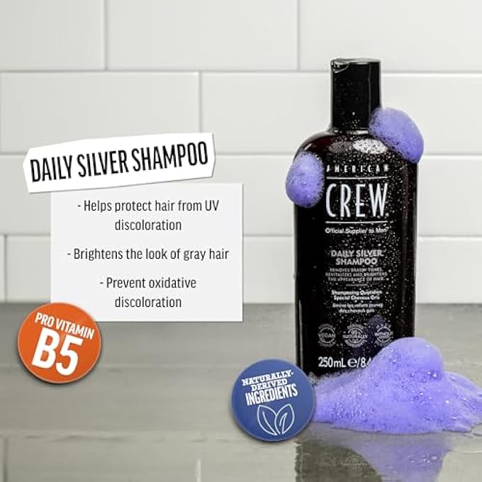 AMERICAN CREW MEN'S SHAMPOO BY , DAILY SILVER SHAMPOO, NATURALLY DERIVED, VEGAN FORMULA, 8.4 FL OZ - Image 2