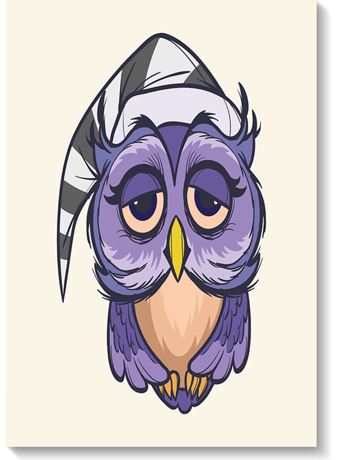 RYN Owl Printed Wall Art Beige/Purple/Grey 40x60cm - Image 1