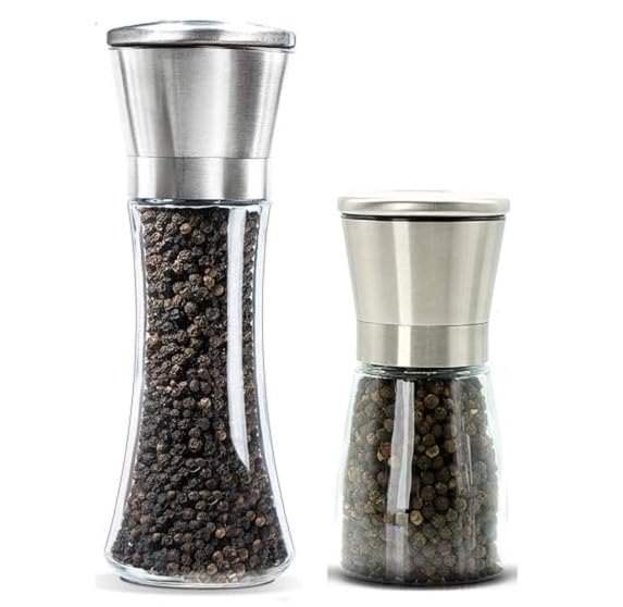 ZUNBELLA 2 Pcs Salt and Pepper Grinder Set Small Big Adjustable Grinding Coarseness Stainless Steel Ceramic Spice Mill Shaker for Kitchen Table - Image 1