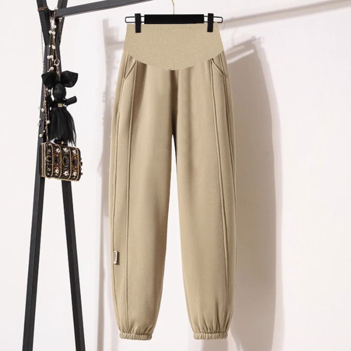 Maternity Autumn Winter Sporty Capri Pants khaki - Image 1