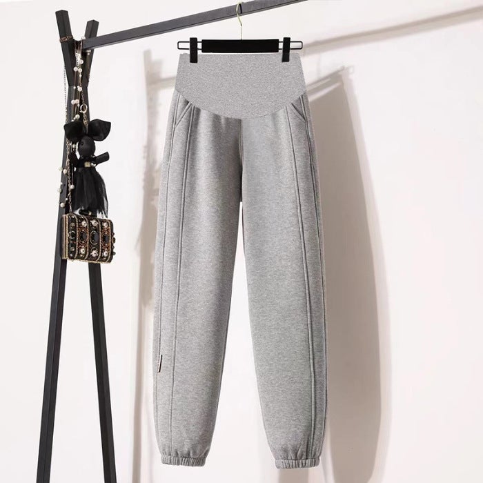 Maternity Autumn Winter Sporty Capri Pants khaki - Image 2