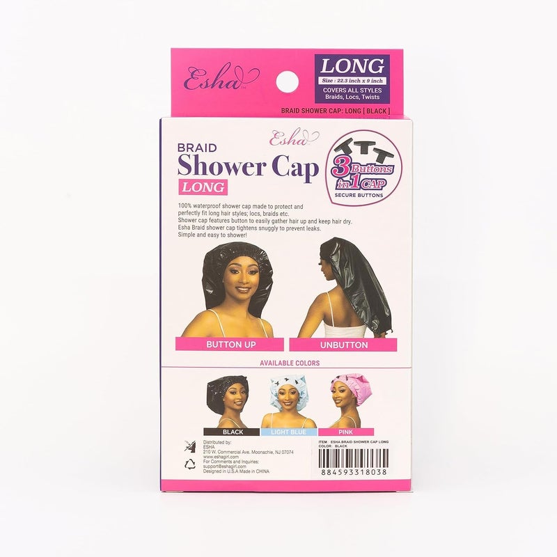 Esha Girl - Shower Cap for Extra Long Hair, Braids, Locs, Twists â€“ Waterproof â€“ Snug Fit Guarantees No Leaks â€“ Easy Button Up (Black, Long (22.3" x 9")) - Image 3