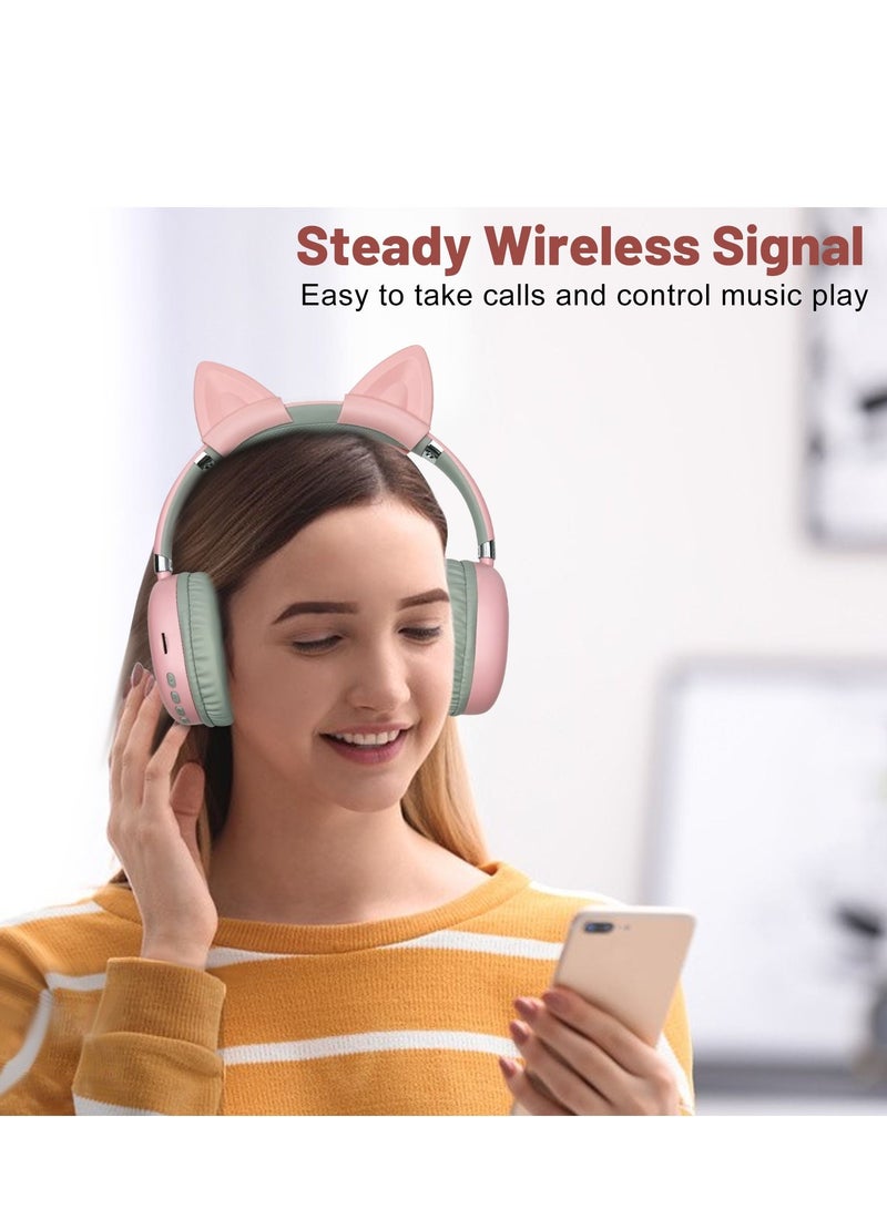 GULFLINK 400mah Cat Ears Wireless Bluetooth Headphones for Teens Adults Pink - Image 3