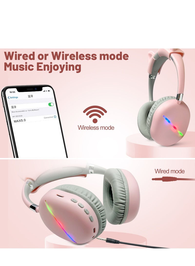 GULFLINK 400mah Cat Ears Wireless Bluetooth Headphones for Teens Adults Pink - Image 5