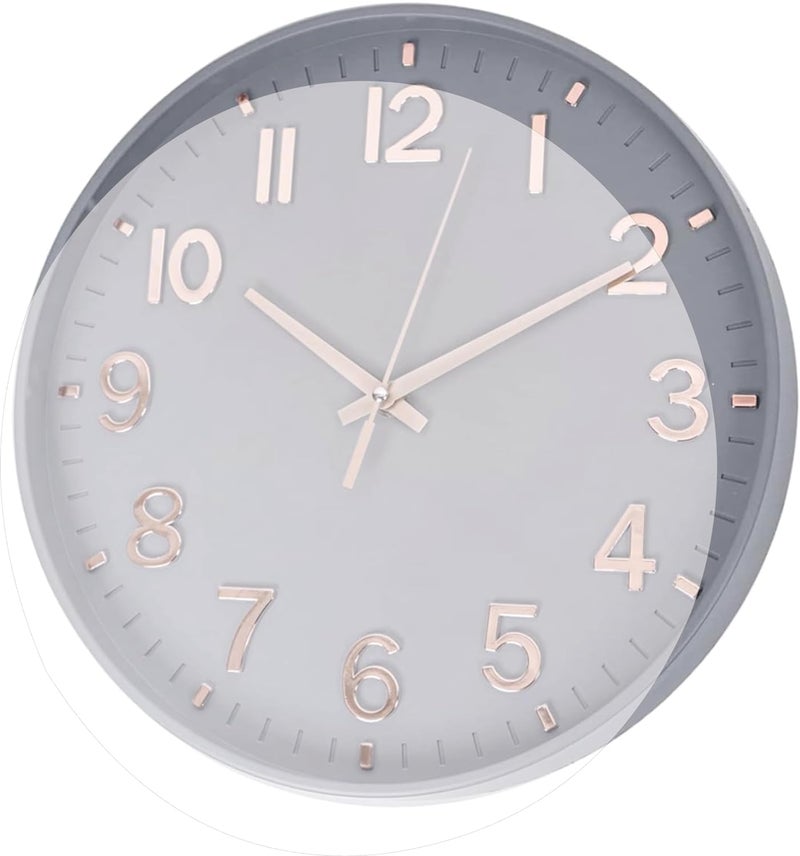TEKCOOL Plastic Digital Wall Clock 12" Silent Quartz Decorative Latest Non-Ticking Classic Clock Battery Operated Round Easy to Read for Room/Home/Kitchen/Bedroom/Office/School (Grey Gold). - Image 2