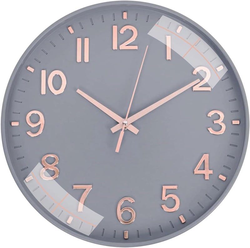 TEKCOOL Plastic Digital Wall Clock 12" Silent Quartz Decorative Latest Non-Ticking Classic Clock Battery Operated Round Easy to Read for Room/Home/Kitchen/Bedroom/Office/School (Grey Gold). - Image 1