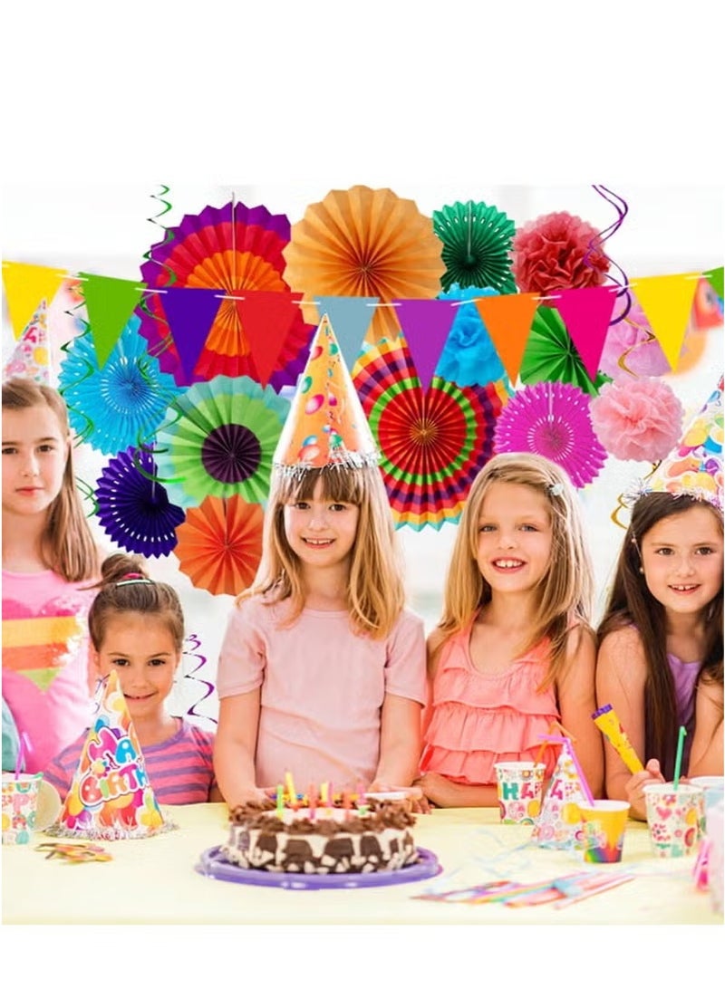 ديكورات حفلات العيد - 33 قطعة من مراوح الورق المعلقة ذات الطابع المكسيكي الملونة ، وورق قوس قزح بوم بومس ، وشعارات العيد ومناديل ورقية لحفلات أعياد الميلاد والمهرجانات وقوس قزح - Image 5