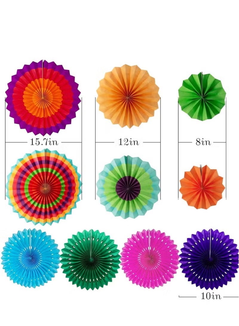 ديكورات حفلات العيد - 33 قطعة من مراوح الورق المعلقة ذات الطابع المكسيكي الملونة ، وورق قوس قزح بوم بومس ، وشعارات العيد ومناديل ورقية لحفلات أعياد الميلاد والمهرجانات وقوس قزح - Image 3