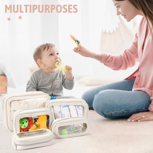 YOPCDJ 5PCS Diaper Bag Organizer Pouch Set, TSA Approved Toiletry Bag，Clear Waterproof TPU Makeup Bag Set Travel Organizer Bags for Women and Kids - Image 4
