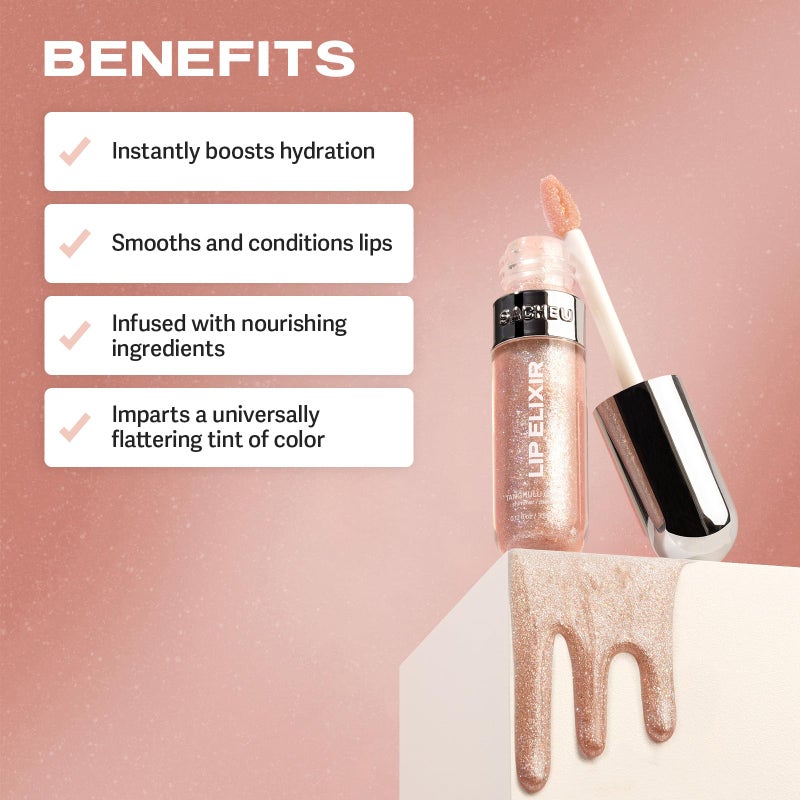 Sacheu Lip Elixir Nourishing and Hydrating Lipgloss â€” Moisturizing Plumping Lip Gloss Enriched with Collagen, Non-Sticky Lip Color Smooth High-Shine Finish, Vegan & Cruelty-Free, Tanghulu Candy - Image 4