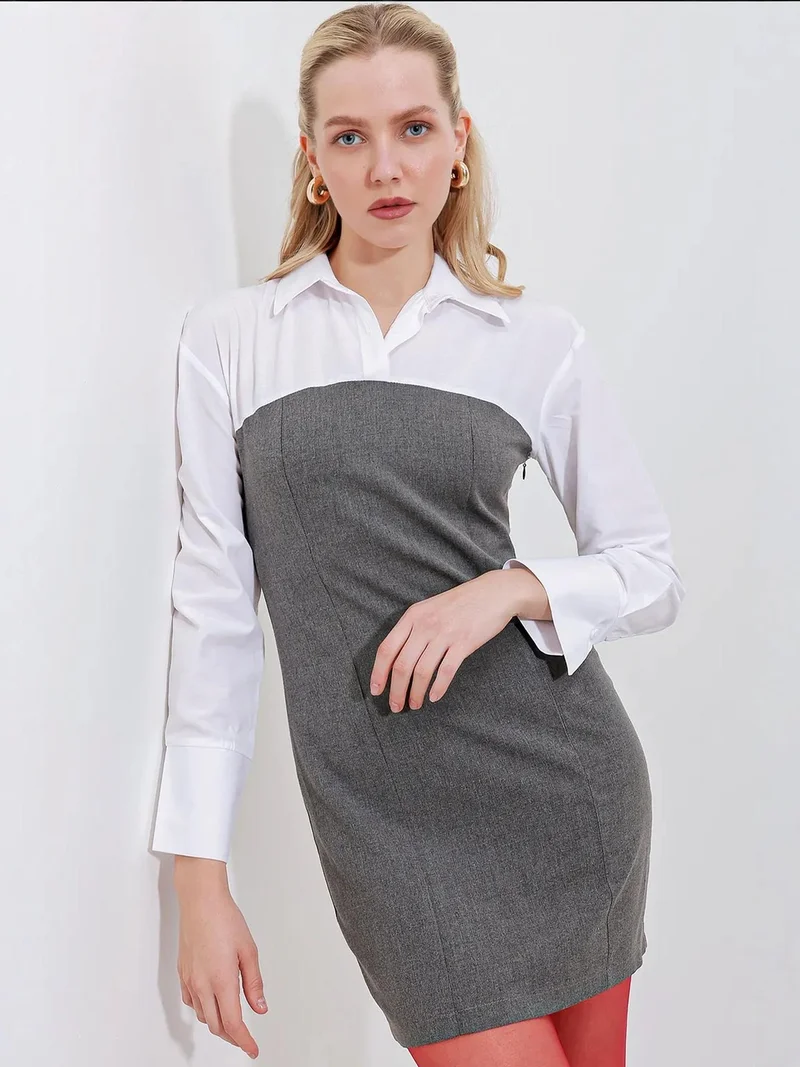 بيغ دارت فستان قصير ملون بياقة قميص وربطة عنق