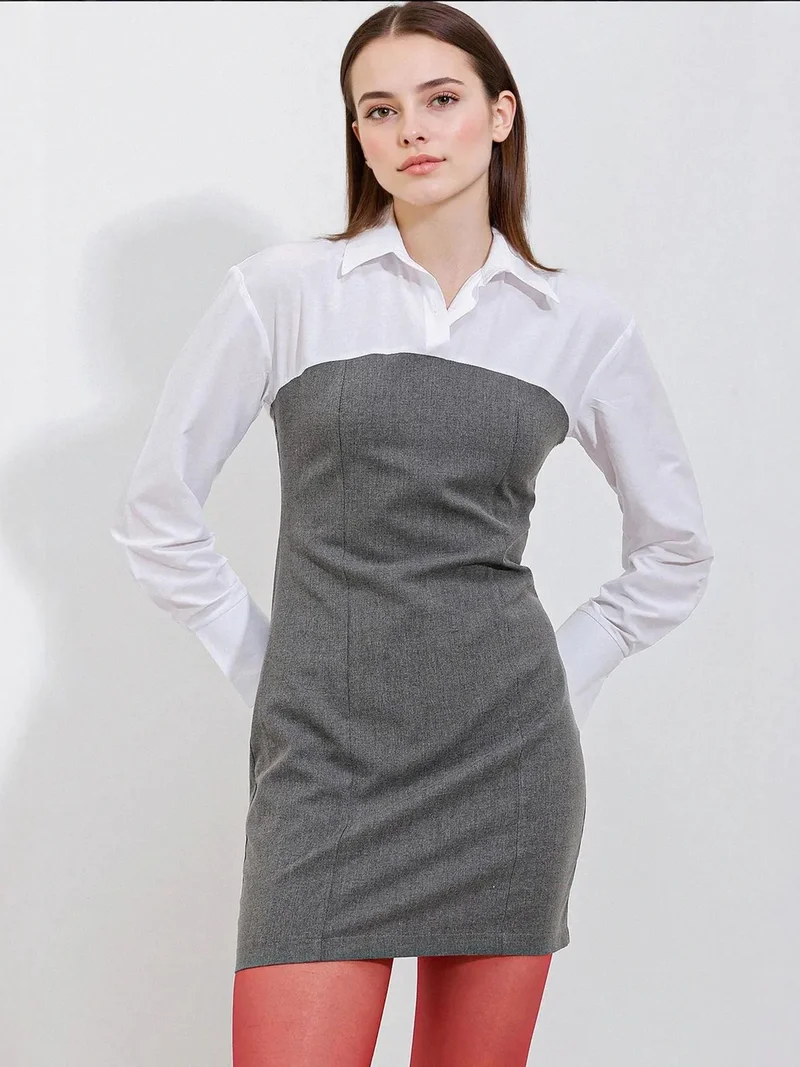 بيغ دارت فستان قصير ملون بياقة قميص وربطة عنق