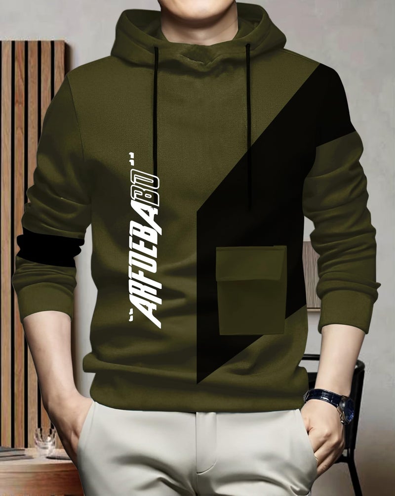 AUSK Cotton Blend Men's T-Shirt | Full Sleeves Hoodies For Men - Olive - Image 4