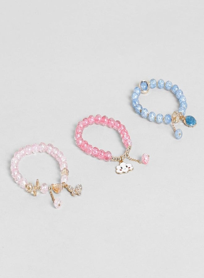 El Regalo 3PCs Opal Stone, Crystal Beads Tassel Bracelet With Cute Enamel Charms Star, Shell, Rainbow, Flowers, Swan, Pearls etc. for Kids/Girls/Teens/Women (Option-6) - Image 5