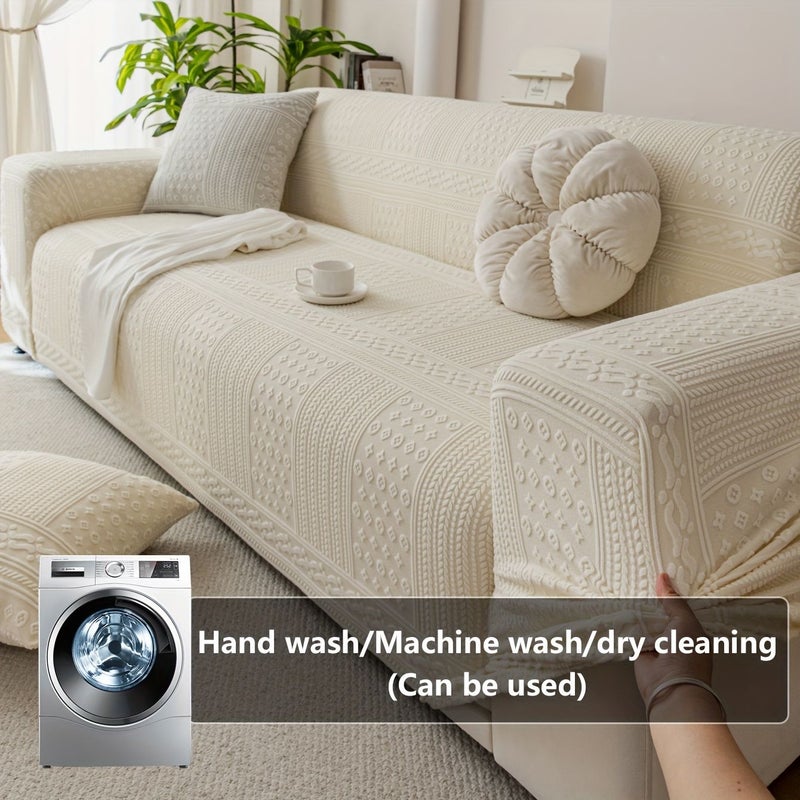 Coffee 3 Seater Bohemian Stick Jacquard Sofa Cover Elastic Solid Color Protective Cover - Image 5
